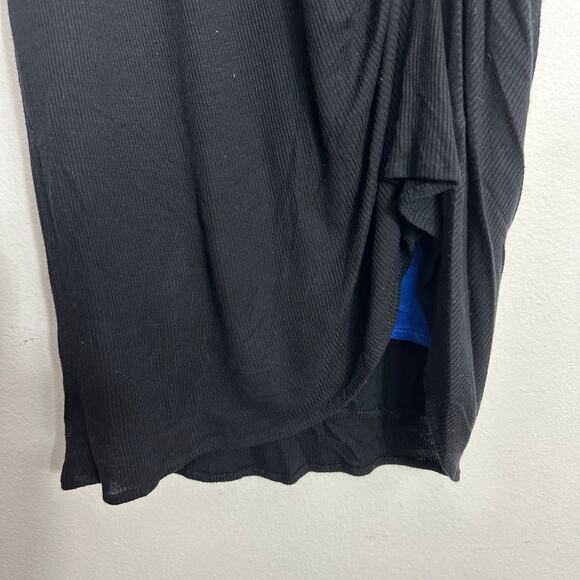 Public School New York Dress Womens Large Black Ribbed Blue Lining Accent Ruched - Picture 4 of 8